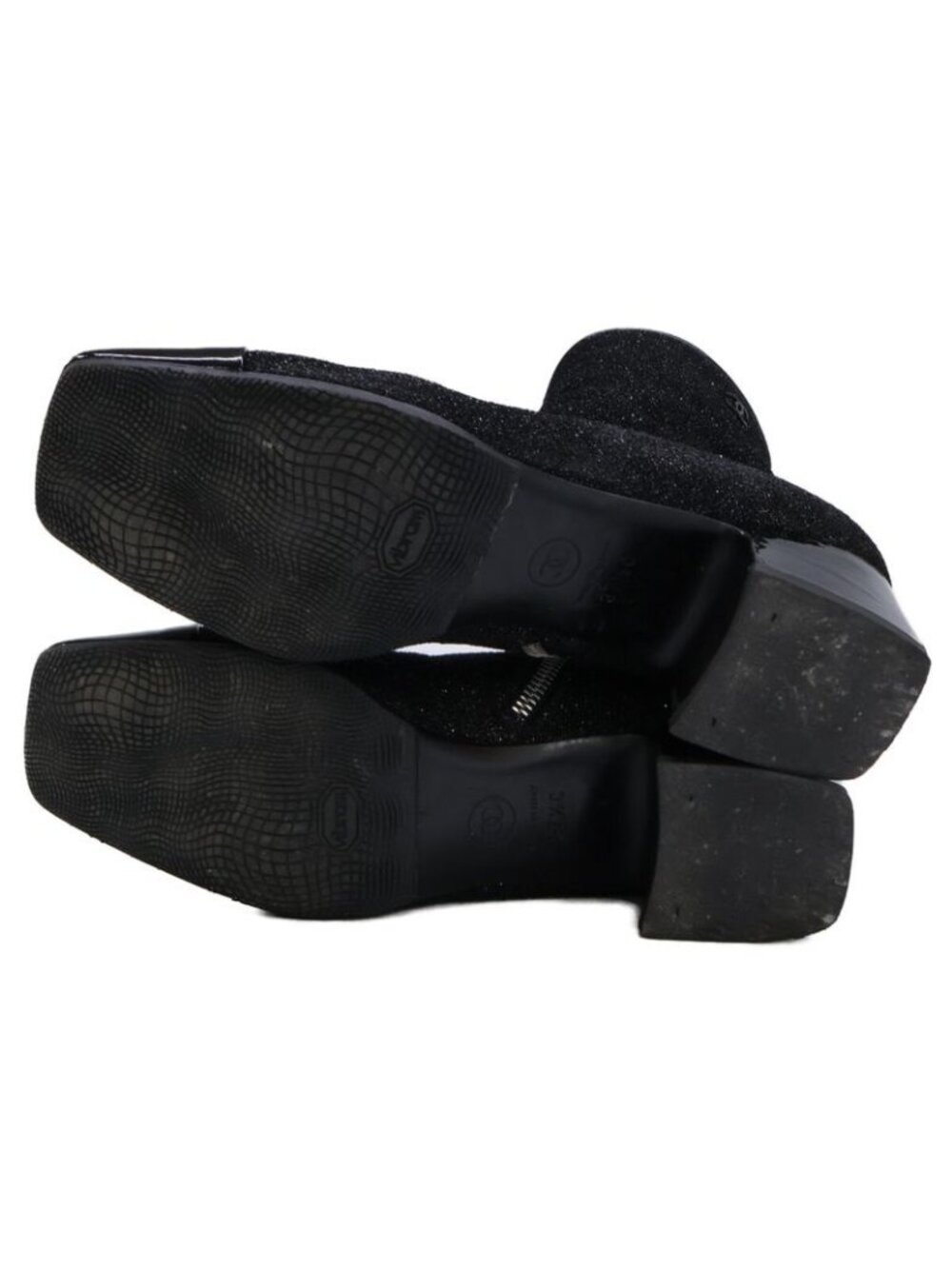 Chanel Square Toe Side Zip Chunky Heel Glitter Boots 37 1 2C - Picture 6 of 8